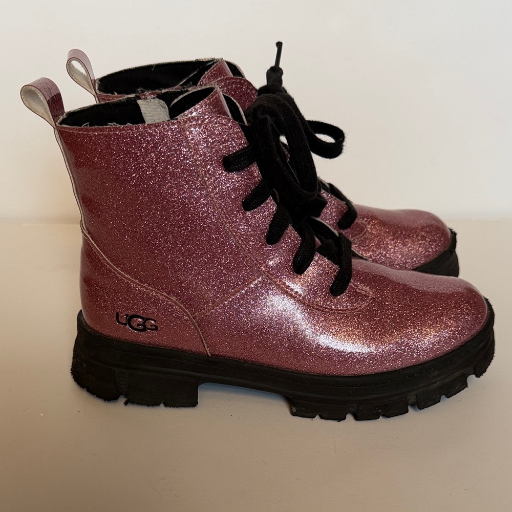 UGG Ashton Kids Sparkly Glitter Pink combat Boots Girls sz 3 EUC